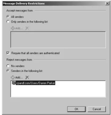Figure 6-7  You can apply send and receive restrictions on messages on a per-user basis.
