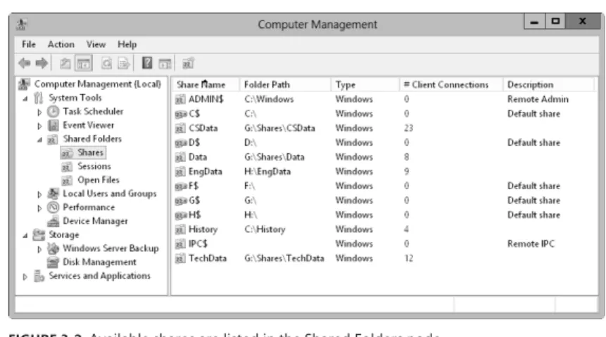FIGURE 3-2   Available shares are listed in the Shared Folders node .