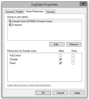 FIGURE 3-7   The Share Permissions tab shows which users and groups have access to the  share and what type of access they have .