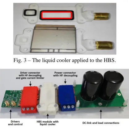 Fig. 2. Schematic of a single-phase inverter made with an HBS module. The green sections can be made by PCBs