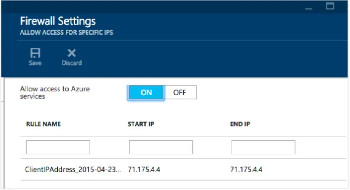 Figure 1. Configuring a firewall in Azure SQL Database 