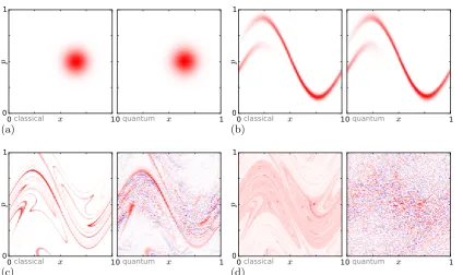 Figure 2: The phase space dynamics of the classical and quantum kicked Harper mapforto Eq