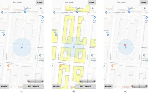 Figure 1. The three approaches: (a) Map view of the Basic method; (b) Map view of the Viewshed method; (c) Map viewof the Image Recognition method
