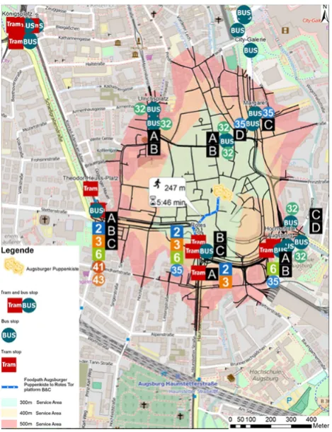 Figure 4. Accessibility regarding the stops after the Königsplatz reconstruction works