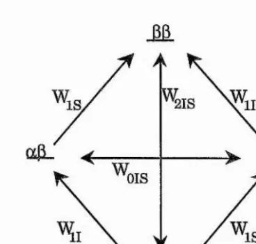 Figure 1.11 - Energy level diagram for two non-coupled spins, I and S, in close spatial proximity