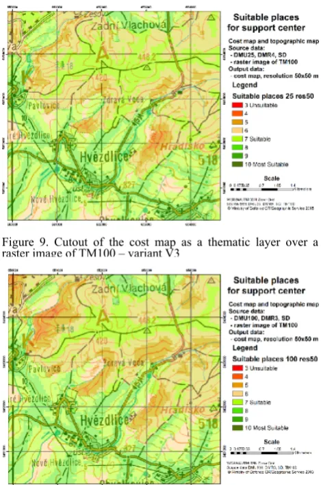 Figure 7. Cutout of the cost map as a thematic layer over araster image of TM25 – variant V