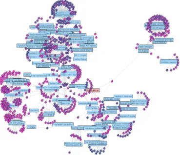 Fig. 1. Examples of a papers/authors network drawn using spring embedder model.