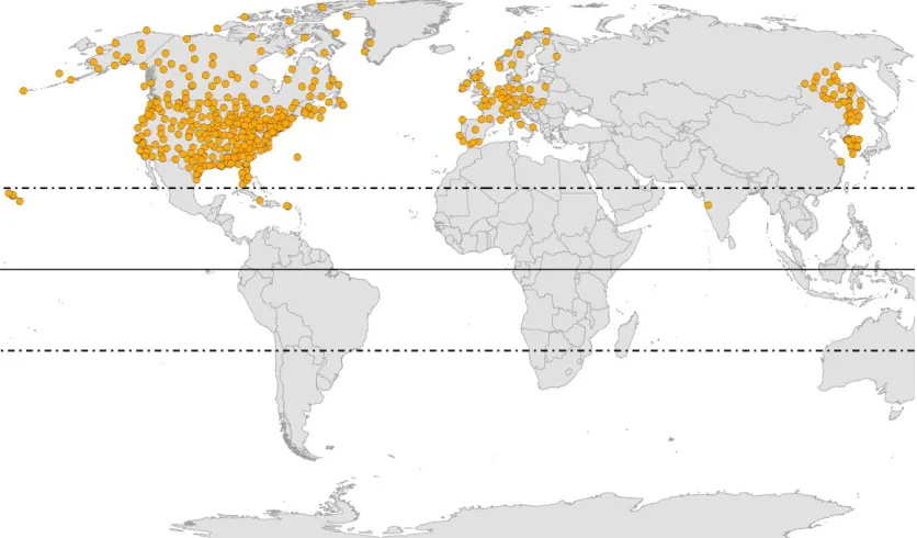 Figure 1: Map of locations with SSC data available. 
