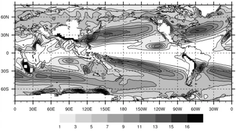 Figure 4: Frequency (percentage of 6-hr intervals) of fronts, 1958–2001 (Berry et al., 2011)