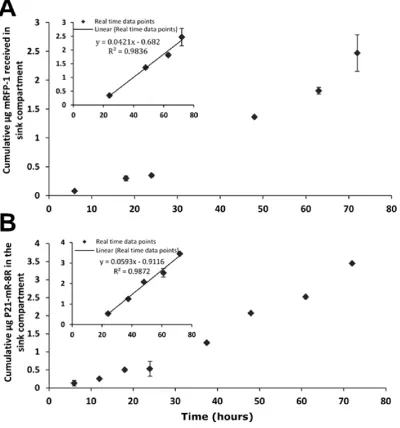 Figure S8. Calculation of the diffusion coefficient of mRFP1 and P21-mR-8R in 