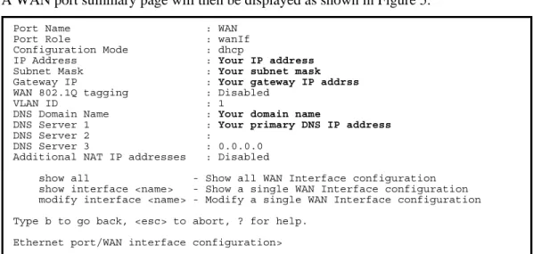 Figure 5: WAN port DHCP client configuration summary page. 