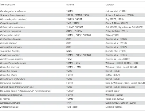 Table 1. List of taxa analyzed, material, and key references. Material examined personally marked (*).