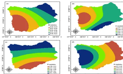 Figure 2. Spatial distribution of H value of precipitation in the four seasons (a) spring (b) summer (c) autumn (d) winter.