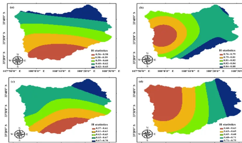 Figure 3. Spatial distribution of H value of potential evaporation in the four seasons (a) spring (b) summer (c) autumn (d) winter.