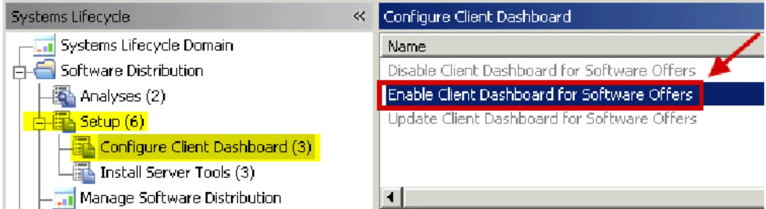 Figure 8. Enable Client Dashboard for Software Offers task navigation tree