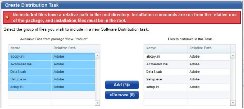 Figure 24. Warning message when files which are not in the root folder, are added to a package