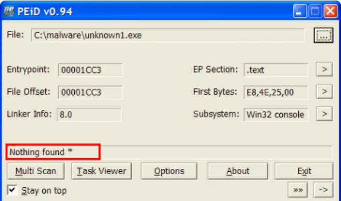 Figure 3: PEiD with an unknown compiler/packer 