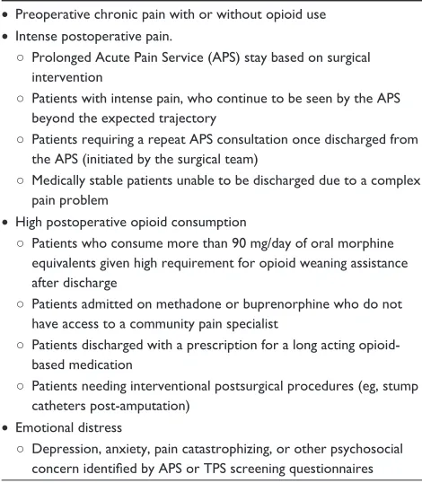 Table 2 transitional Pain service (tPs) referral criteria