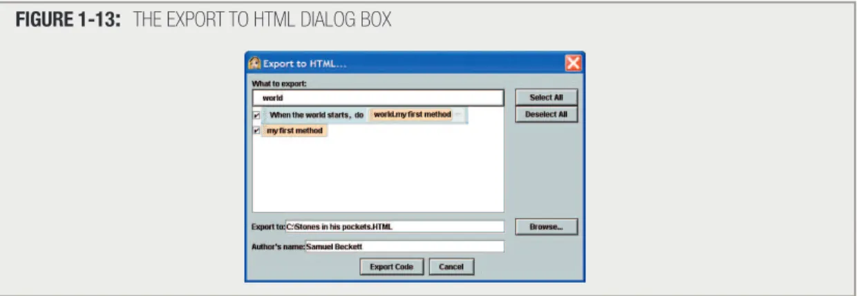 FIGURE 1-13 : THE EXPORT TO HTML DIALOG BOX