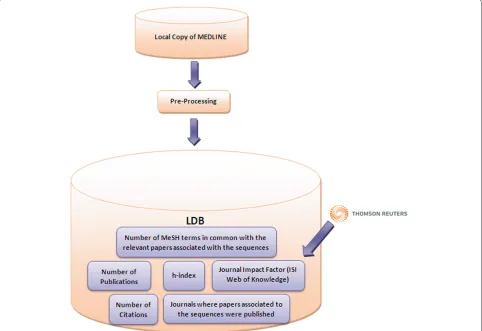 Figure 8 Information items stored in the LDB to be used in the ranking function. The Journal Impact Factor is the only one not calculatedthrough the local copy of MEDLINE’s available information, but is downloaded from the Web of Knowledge website (Thomson Reuters) and is savedin LDB.