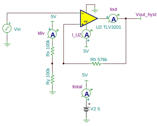 Figure 9 is the simulation test circuit used to confirm current flow in this circuit.  This simulation was done  because low current consumption is a key design consideration for this example