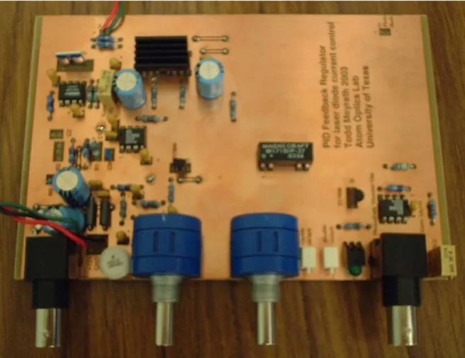 Figure 2: An assembled circuit. The current regulation circuit is on the left. The output stage buffers are under the heat sink, left top
