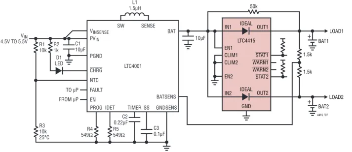 Figure 7 illustrates an application circuit for automatic dual  battery charging from a single charger
