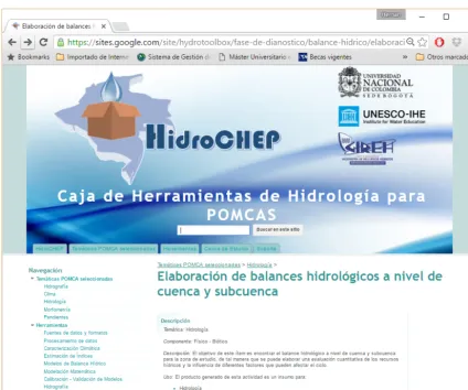 Figure 4. HidroCHEP interface showing a guide for a POMCA selected product.