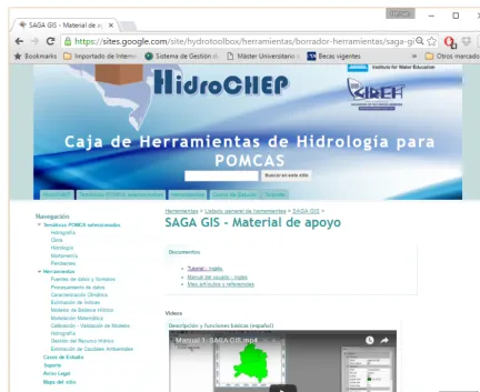 Figure 5. HidroCHEP interface showing the support material for the use of a tool.