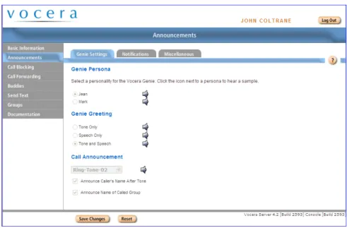 Figure 6. Genie Settings page