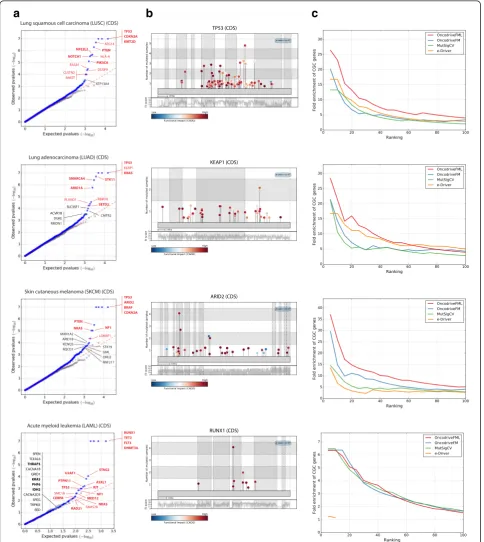 Fig. 2 Results of the application of OncodriveFML to identify driver protein-coding genes across four cohorts of tumors