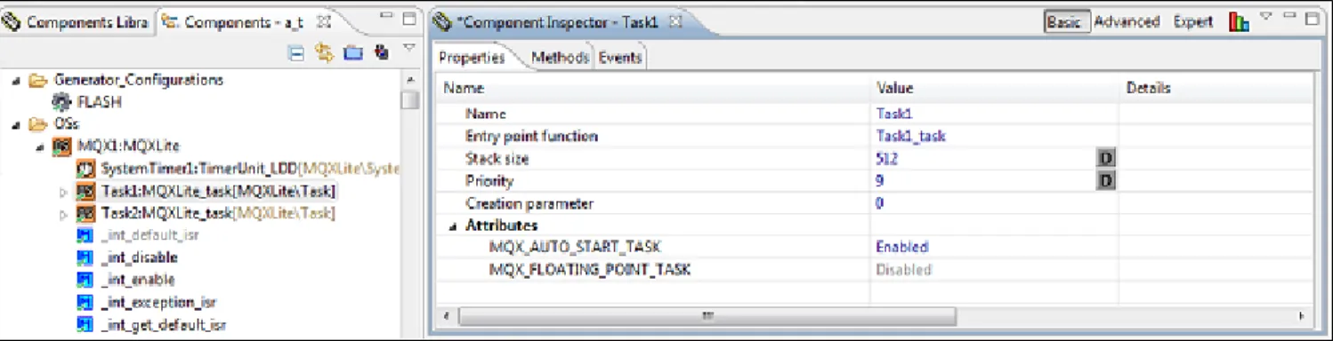 Figure 2-5. Properties of the MQXLite_task Component