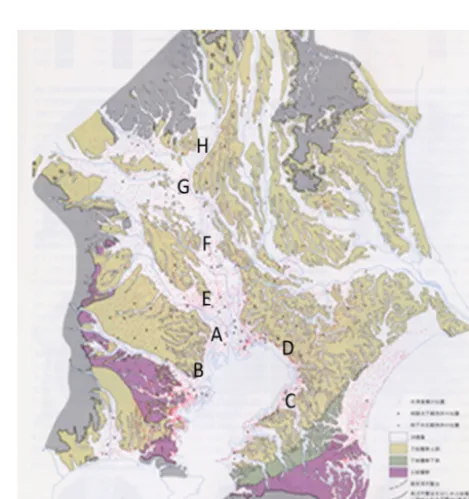 Figure 1. Schematic section of the Kanto groundwater basin: 1: al-luvial deposits, 2: upper part of the Shimosa Group, 3: lower part ofthe Shimosa Group, 4: Kazusa Group, 5: Miura Group.