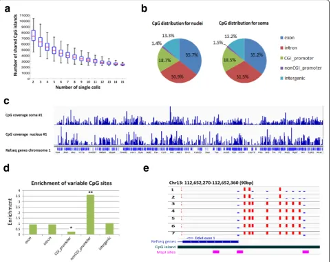 Fig. 2 DNA methylome analysis of single DRG neuronal nucleus.sampled number of cells as indicated on the a Boxplots showing the distribution of overlapping CGIs between randomly x-axis