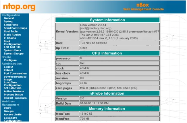 Fig. 6 – Original nBox: nProbe System information Page