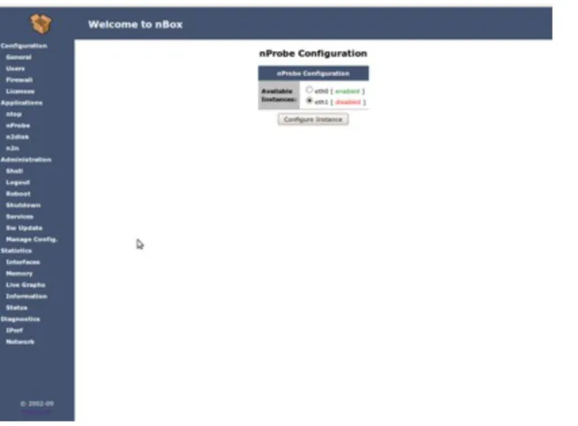 Fig. 6 — nBox: nProbe Configuration Page, selection of the network interface.