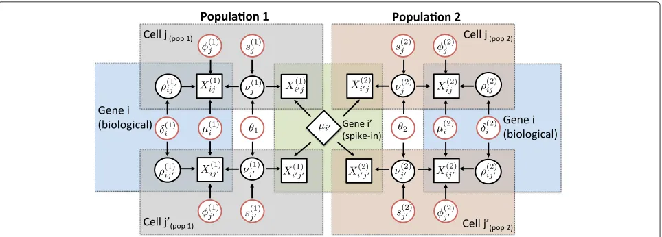 Fig. 1 Graphical representation of our model for detecting changes in expression patterns (mean and over-dispersion) based on comparing twonumber of mRNA molecules for a technical geneμeach populationpredefined population of cells