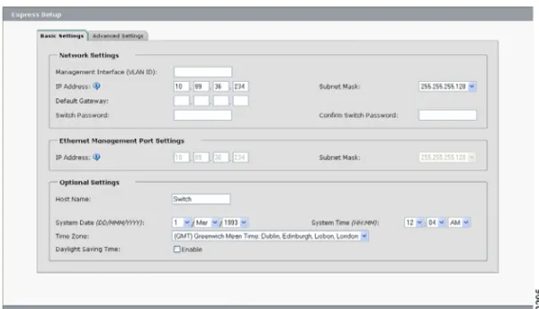 Figure 6 Express Setup Page for the Cisco Catalyst Blade Switch 3120 for HP