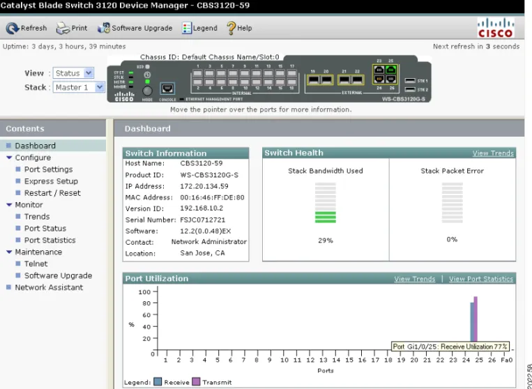 Figure 9 Device Manager Page for the Cisco Catalyst Blade Switch 3120 for HP