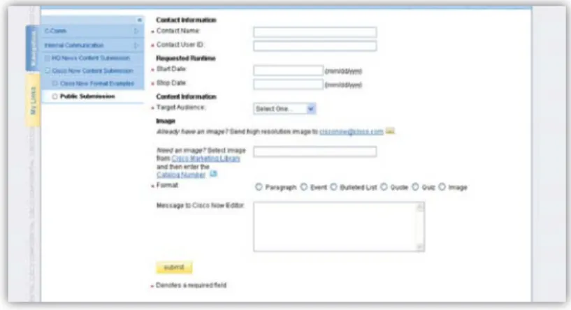Figure 4.  Employees Submit Content for Cisco Now Using an Online Form