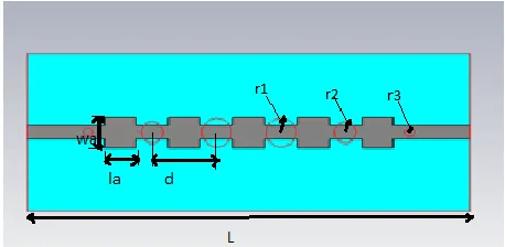 Fig. 3 Schematic of EBG based Microstrip Filter with Tapered Circles  