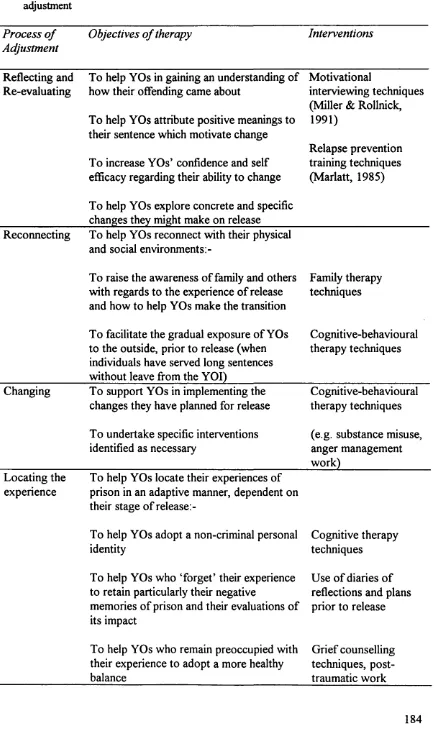 Table 5: Objectives of therapy and interventions relative to each process of adjustment