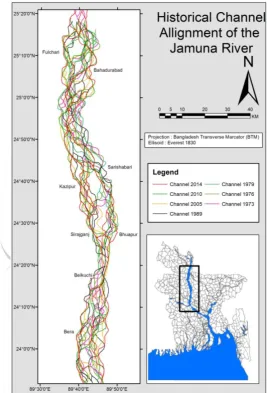 Figure 2  Historical Channel alignment of the Jamuna River 