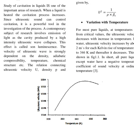 Figure 1: Temperature Dependence of Ultrasonic Velocity in Water 