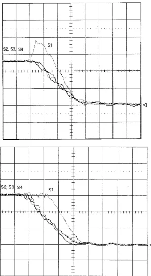 Fig. 12. Voltage waveforms of switches during turn-on transient. (a) Withoutauxiliary circuit