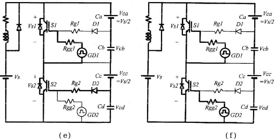 Fig. 3. Operational modes. (a) Mode 1. (b) Mode 2. (c) Mode 3. (d) Mode 4. (e) Mode 5