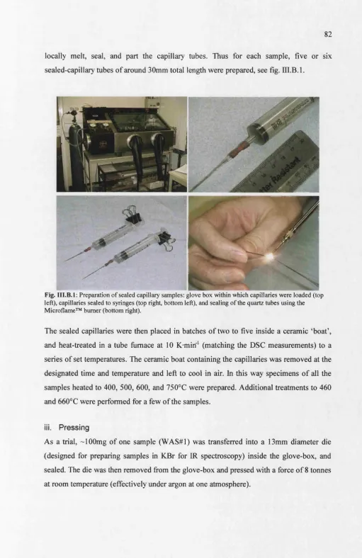 Fig. III.B.l: Preparation of sealed capillary samples: glove box within which capillaries were loaded (top 