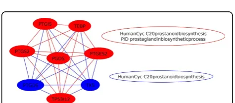 Figure 5 Shared sub-graphs at the intersection of distinctPathway Commons resources. Maximal biclique analysis canrapidly isolate sub-pathways that are common between differingdata sources, such as the BMP signaling pathway in this example.The Reactome BMP signaling pathway is shown along with the sub-graph in common with the HumanCyc