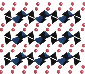 Figure 1.26 Structure of CsViOg (square pyramidal V4+ in blue, tetrahedral V5+ in grey, Cs in pink)