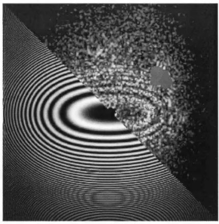 Figure 2-1 A of the image shows the original diffractogram, the bottom left a synthetic diffractogram from a transmission electron microscope